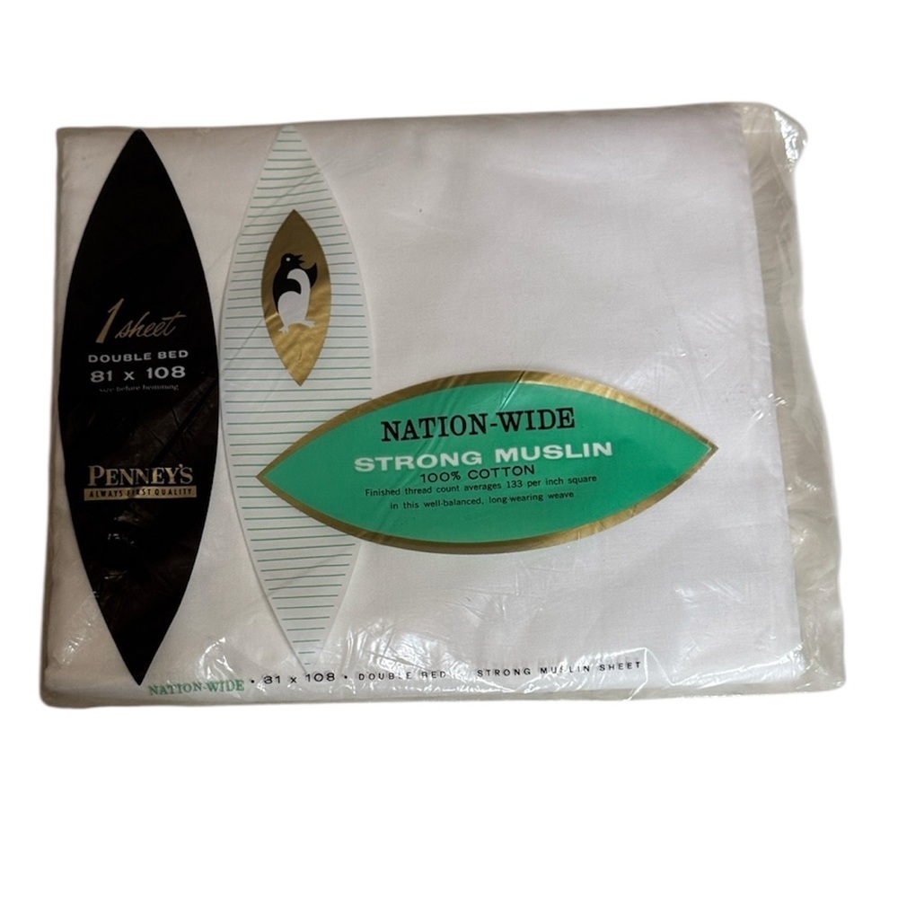 Vintage Penney’s Nation-Wide Strong Muslin 100% cotton sheet White New